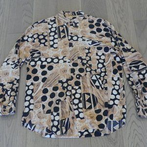 Nitesout Styled in Italy Vintage Beige/Black Circles Small Button Down Shirt